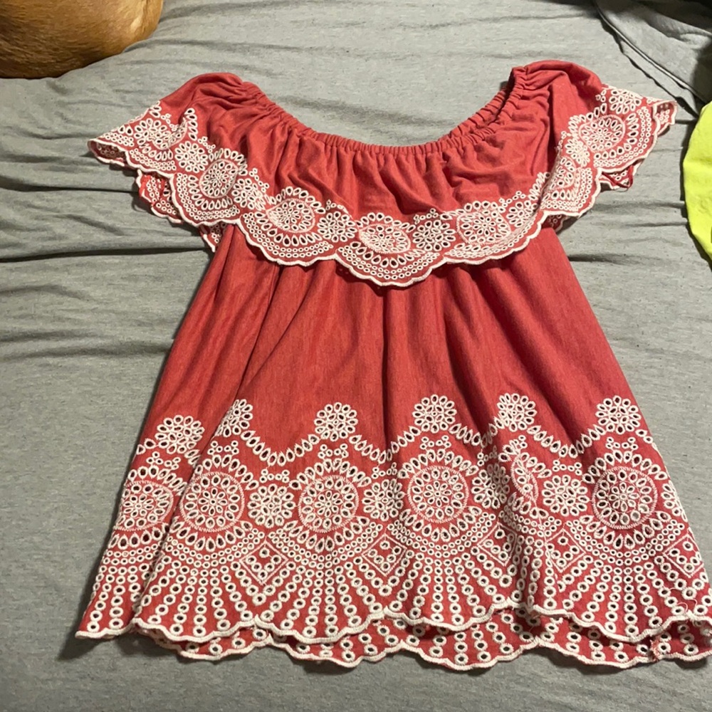 Coral Off the Shoulder top